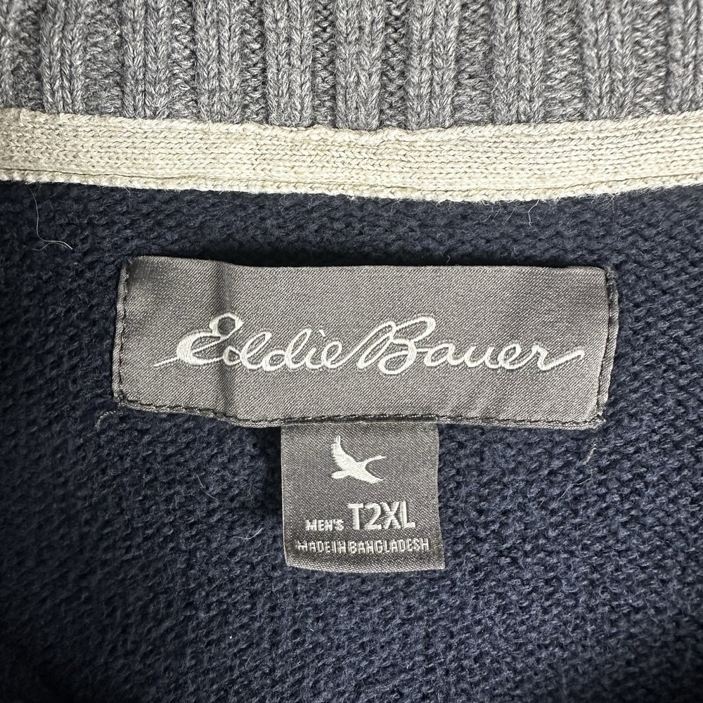 Eddie Bauer Mens 2XL Navy Quarter Zip Sweater Pullover Striped Cotton Blend - Picture 3 of 7
